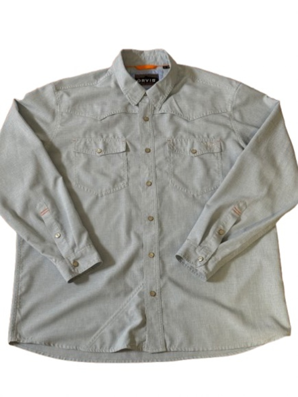 Orvis Men’s XL Western Snap Button Shirt Light Blue Outdoor Fishing Ranchwear